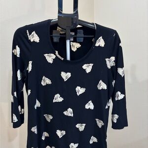 Chico's Black Top with White Heart Pattern